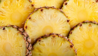 A pile of pineapples with the center cut off