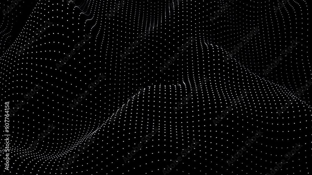 Wall mural 3d render abstract digital black and white wave of particles. futuristic point wave. technology back