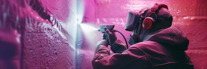 A professional applying foam plastic insulation into wall cavities, emphasizing the expanding properties of the foam.