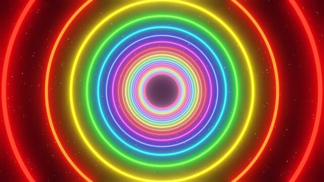 3d abstract neon rainbow circle futuristic retro spiritual psychedelic tunnel. VJ sci-fi wireframe grid glowing LGBT pride colors shaped corridor. Music disco Animation 30fps 4k loop