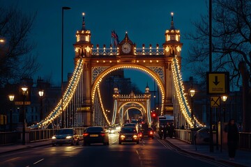 Obraz premium London's Tower Bridge illuminated at night with light trails from passing traffic