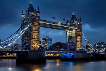 Obraz premium Tower Bridge, London, England, UK, Europe, illuminated at dusk