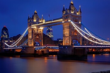 Obraz premium Tower Bridge, London, England, UK, Europe, illuminated at dusk