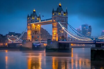 Obraz premium Tower Bridge, London, England, UK, Europe, illuminated at dusk