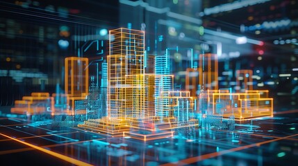 Digital rendering of a futuristic cityscape with glowing lines and vibrant colors, representing the rapid advancements in technology and the evolving landscape of cities.