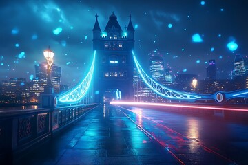 Obraz premium Tower Bridge, London, England, UK, Europe, illuminated at dusk
