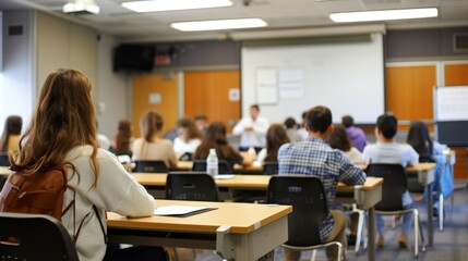 Young Woman in Classroom, Back View.