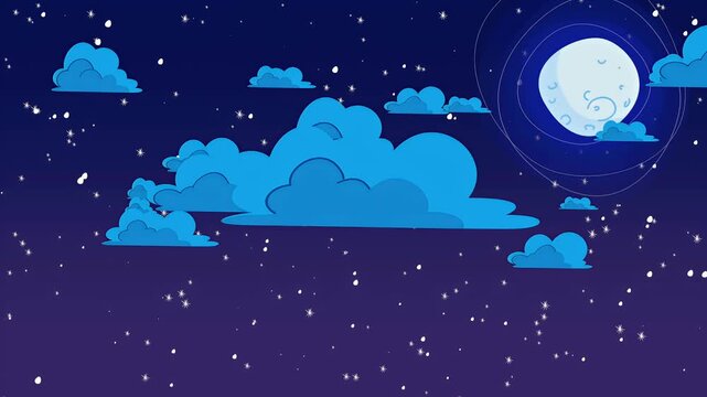 Cartoon animation background with motion clouds and moon abstract backdrop