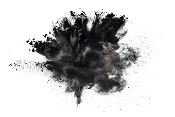Black chalk pieces and powder flying, explosion effect
