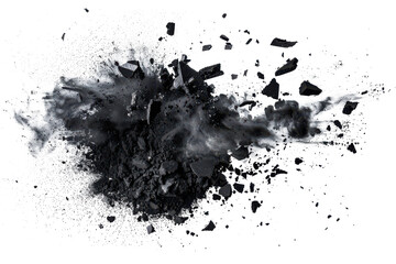 Black chalk pieces and powder flying, explosion effect