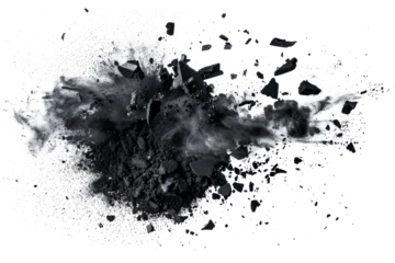 Black chalk pieces and powder flying, explosion effect