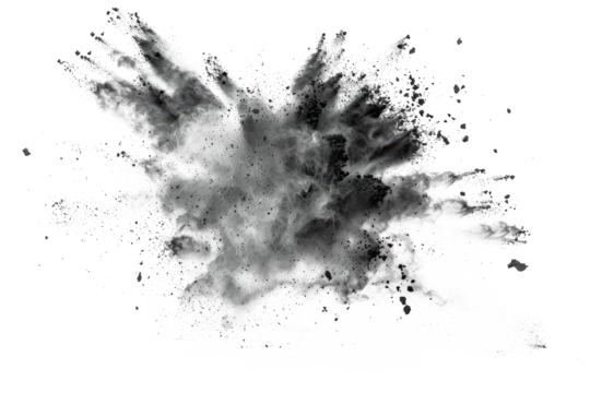 Black chalk pieces and powder flying, explosion effect - Powered by Adobe