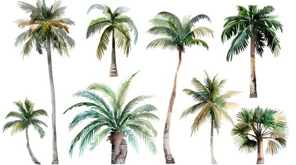Set of beautiful watercolor tropical palm trees.