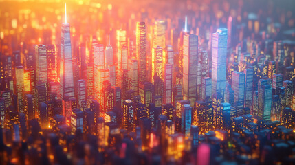 mega city landscape, isometric 3d rendering,  business, buildings, skyline