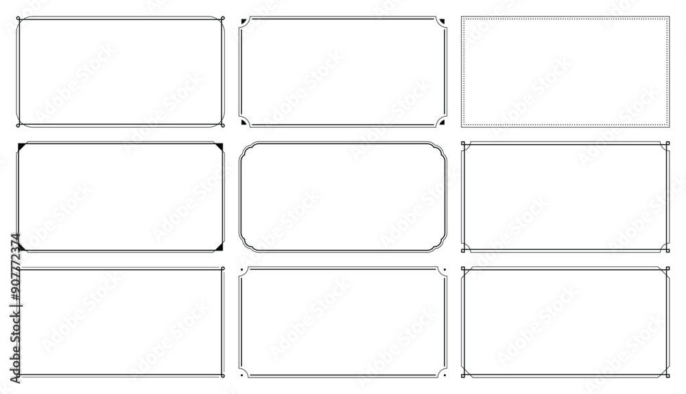 Poster set of rectangle frame, horizontal ornate decorative border with 15x8 scale ratio for web presentati