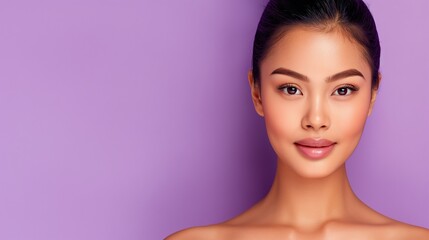 A woman with a beautiful face is smiling at the camera. The image has a bright and cheerful mood, and the woman's smile conveys a sense of happiness and confidence