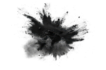Black chalk pieces and powder flying, explosion effect
