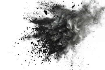 Black chalk pieces and powder flying, explosion effect