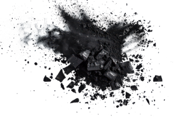 Black chalk pieces and powder flying, explosion effect