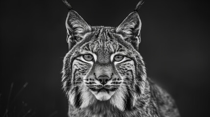 Obraz premium Monochromatic Lynx Head Portrait. Generative AI
