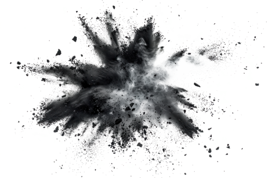 Black chalk pieces and powder flying, explosion effect - Powered by Adobe