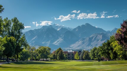 Mountain View Campus with Green Lawn and Trees.