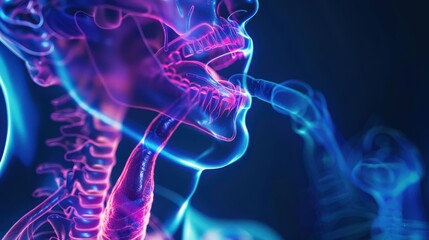 A skeleton is shown with a mouth and tongue, and the image has a blue