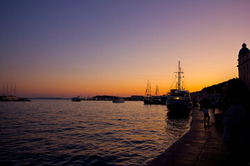 Fototapeta premium Evening landscape of the harbor in Split on the Adriatic Sea