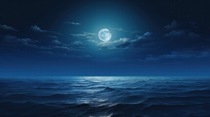 A vast ocean stretching towards the horizon, its surface shimmering under the moonlight.
