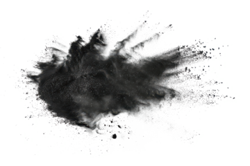 Black chalk pieces and powder flying, explosion effect