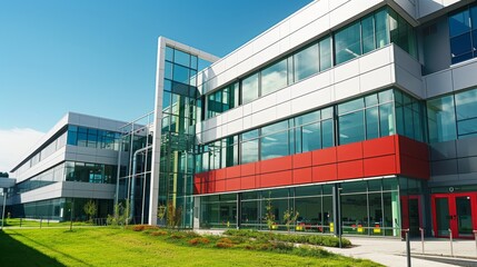 Modern Office Building with Red Accents.