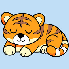 cute tiger sleeping cartoon vector illustration