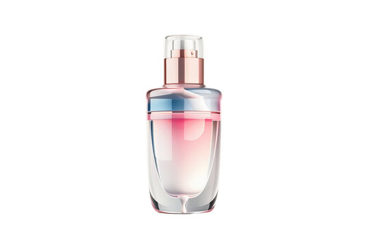 Elegant, gradient pink and blue perfume bottle with a sleek design, perfect for advertisements, fashion, and beauty industry promotions.