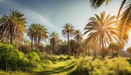 Obraz premium Natural Harmony Palm trees harmonizing with other native flora in a protected nature reserve.