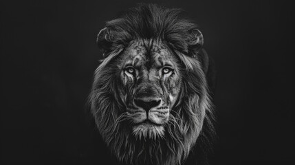 Fototapeta premium Majestic Black and White Lion Portrait. Generative AI