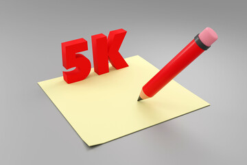 Luxury red sign 50k with blank note online internet media blog followers 3D render illustration