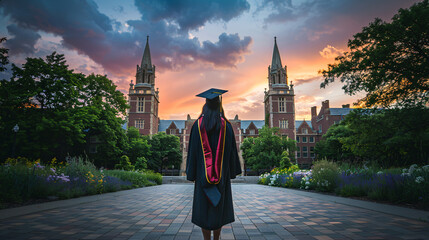 graduate in cap and gown, graduation cap and diploma 