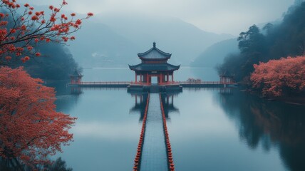 Obraz premium Chinese New Year, Rich Background, Futuristic, Lake, Drone View, Minimalist Photography
