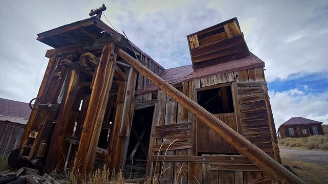 Daytime Tracking Shot of an Abandoned Cabin in Bodie Ghost Town