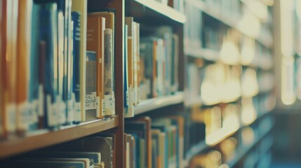 Bookshelf in a Library with Rows of Books