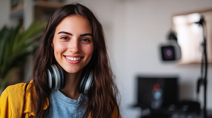 portrait of young female video editor, content creator, social media influencer
