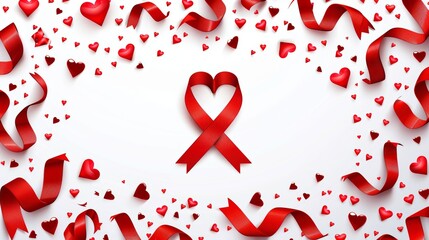 Creative World AIDS Day Banner with Red Ribbons and Hearts Design for Posters and Cards