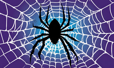 Obraz premium Silhouette of Spider on Web with Colorful Background
