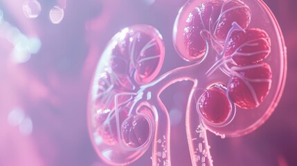 A close up of a pink kidney with red blood vessels