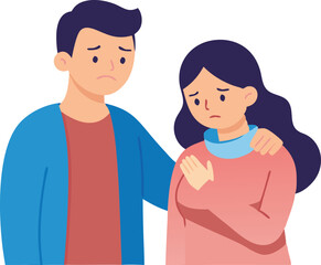 Fototapeta premium A man comforts a distressed woman, expressing empathy and understanding during a heartfelt conversation.