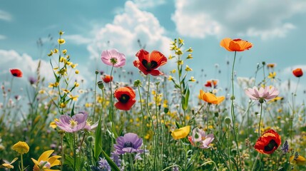 Naklejka premium A set of wildflowers, captures the beauty of nature, with copy space