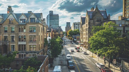 Fototapeta premium City Street with Old Buildings and Cars.