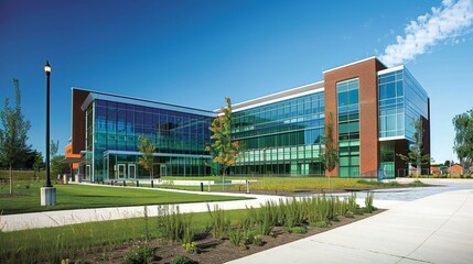 Modern Office Building with Glass Facade.