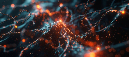 Intricate 3D Visualization of Brain's Neural Network with Glowing Pathways and Nodes for Scientific Exploration