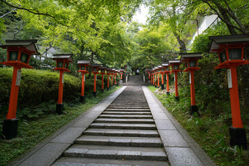 京都、比叡山、鞍馬寺、神社、木、緑、夏、木造の建物、鳥居